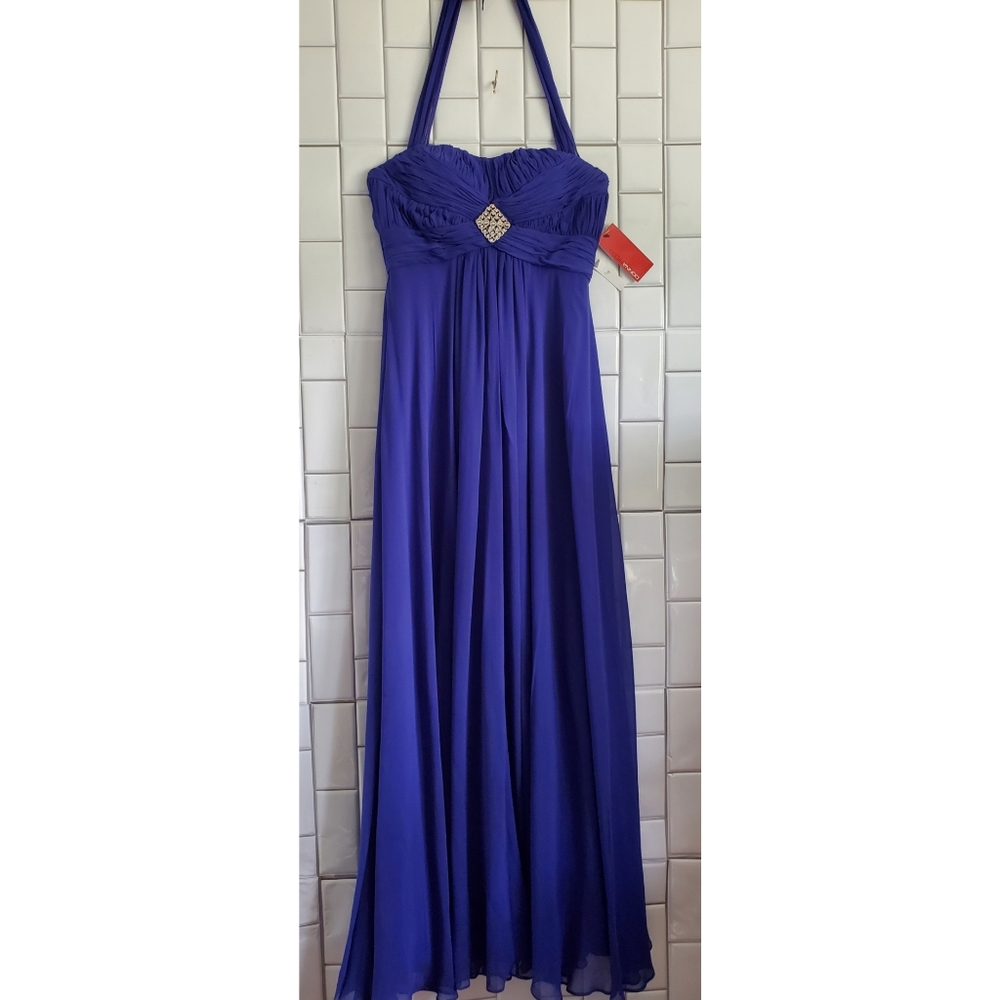 DONNA RICCO Formal Halter Maxi  Dress  Color Blue 
